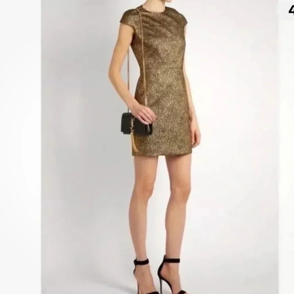 Diane Von Furstenberg Hadlie Two Metallic Formal Gold Mini Dress  - Size 14 - Picture 1 of 16